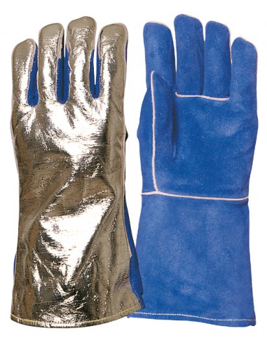 Gants de protection contre les risques mécaniques et thermiques, tout cuir croûte vachette, dos aluminisé, coutures fil "kevlar"