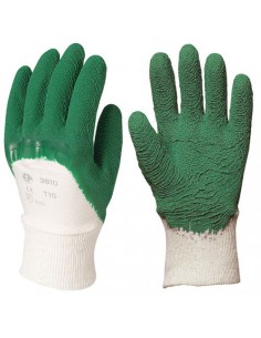Gants latex crêpé vert supérieur support coton 3810