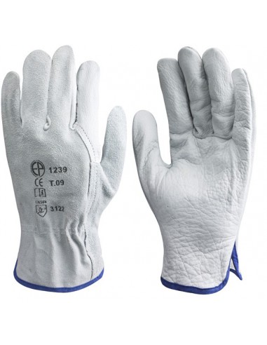 Gants paume cuir fleur souple dos croûte velours 1240