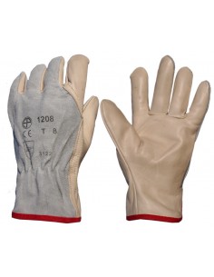 Gants paume cuir fleur souple dos croûte velours 1209