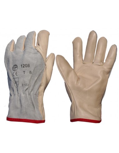 Gants paume cuir fleur souple dos croûte velours 1209