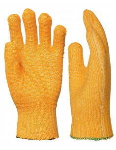Gants de protection contre les risques mécaniques, tricoté fils polyester-coton, paume et dos grillage PVC anti-dérapant