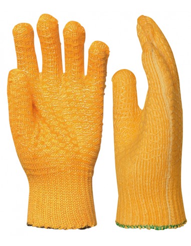 Gants de protection contre les risques mécaniques, tricoté fils polyester-coton, paume et dos grillage PVC anti-dérapant