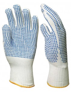 Gants de protection mécanique renforcé d'usage général tricoté 100% fils polyamide, paume et dos picots PVC
