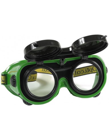 Lunettes-masque de protection double optique, filtre teinté indice 5 relevable pour soudage autogène