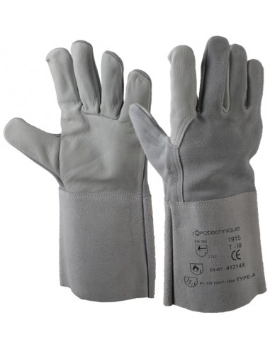 Gants de protection soudeur contre les risques mécaniques, thermiques et électrostatiques, paume cuir fleur extra souple, dos et