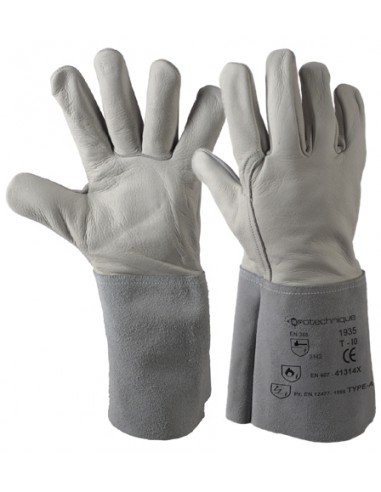 Gants de protection soudeur contre les risques mécaniques, thermiques et électrostatiques, paume et dos cuir fleur extra souple,