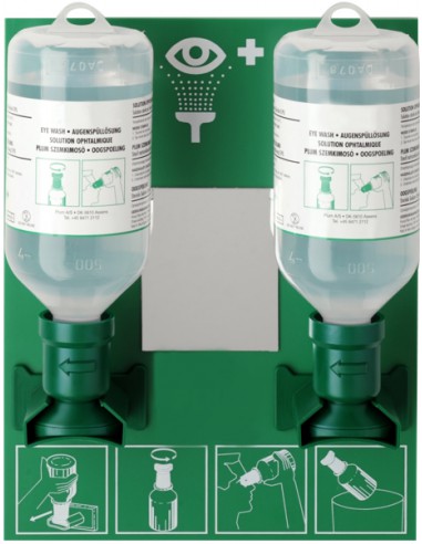 Station lave œil comprenant 2 x 500 ml de solution ophtalmique stérile